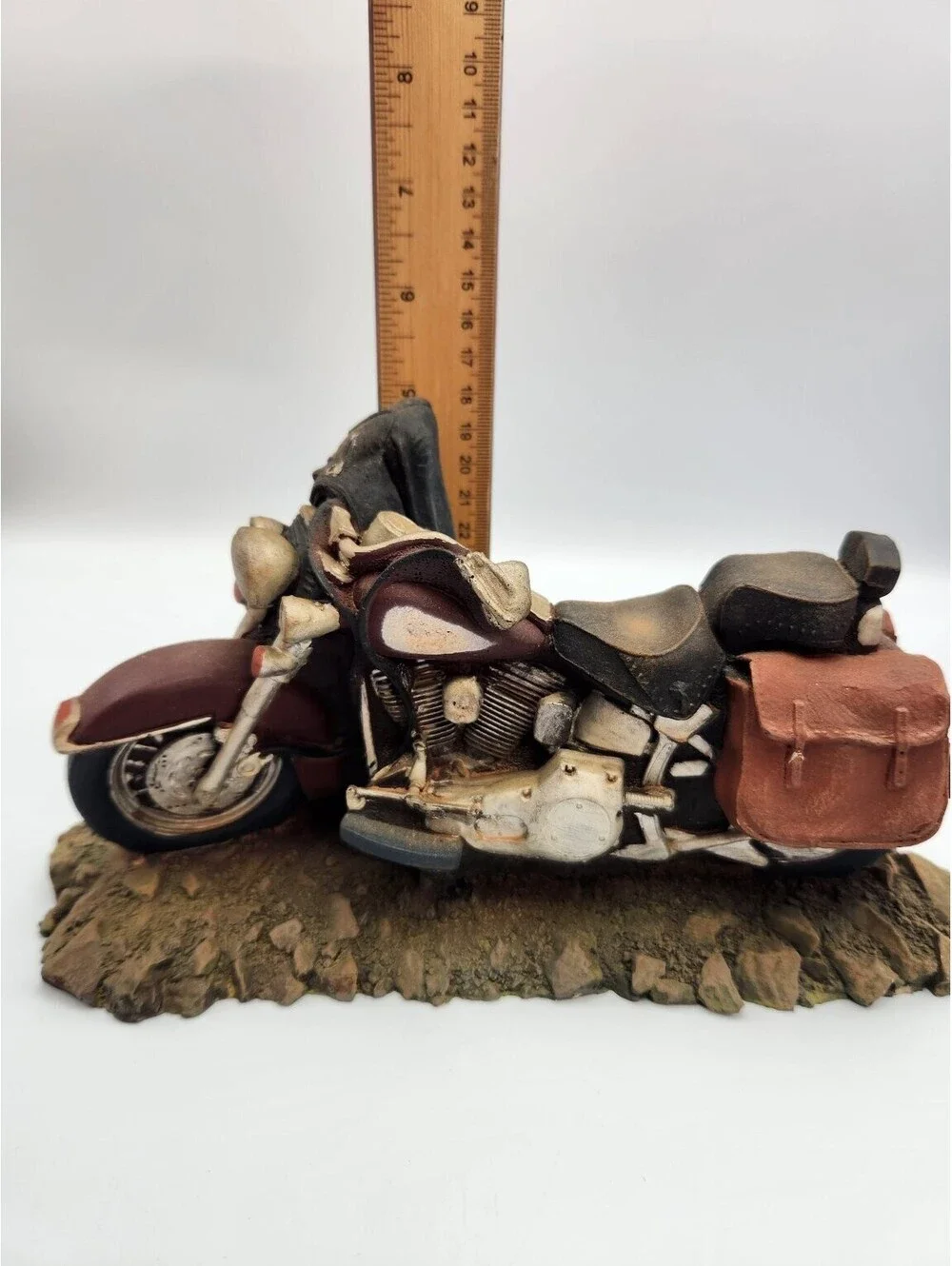 Vintage Handcrafted Motorcycle Figurine Statue Cruiser Bike w/ Jacket H2